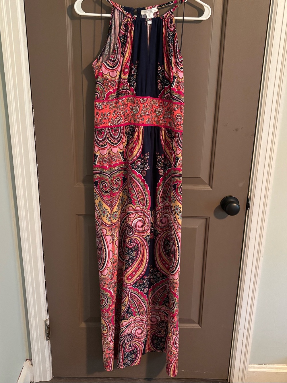 London Times Navy and Pink Paisley Maxi Halter